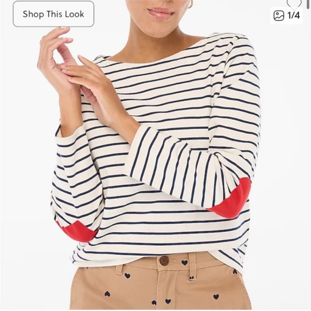 NWT J. Crew Navy Striped Shirt with Red Heart Elbows 100% Cotton